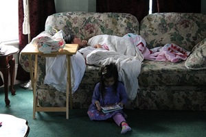 what it looked like at our house for two weeks:  One of us was on that couch.