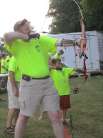 KCII's News Director trying his hand at archery.  Photo courtesy:  Joel Van Zante with the Washington County Bows and Bullets 4-H Club.