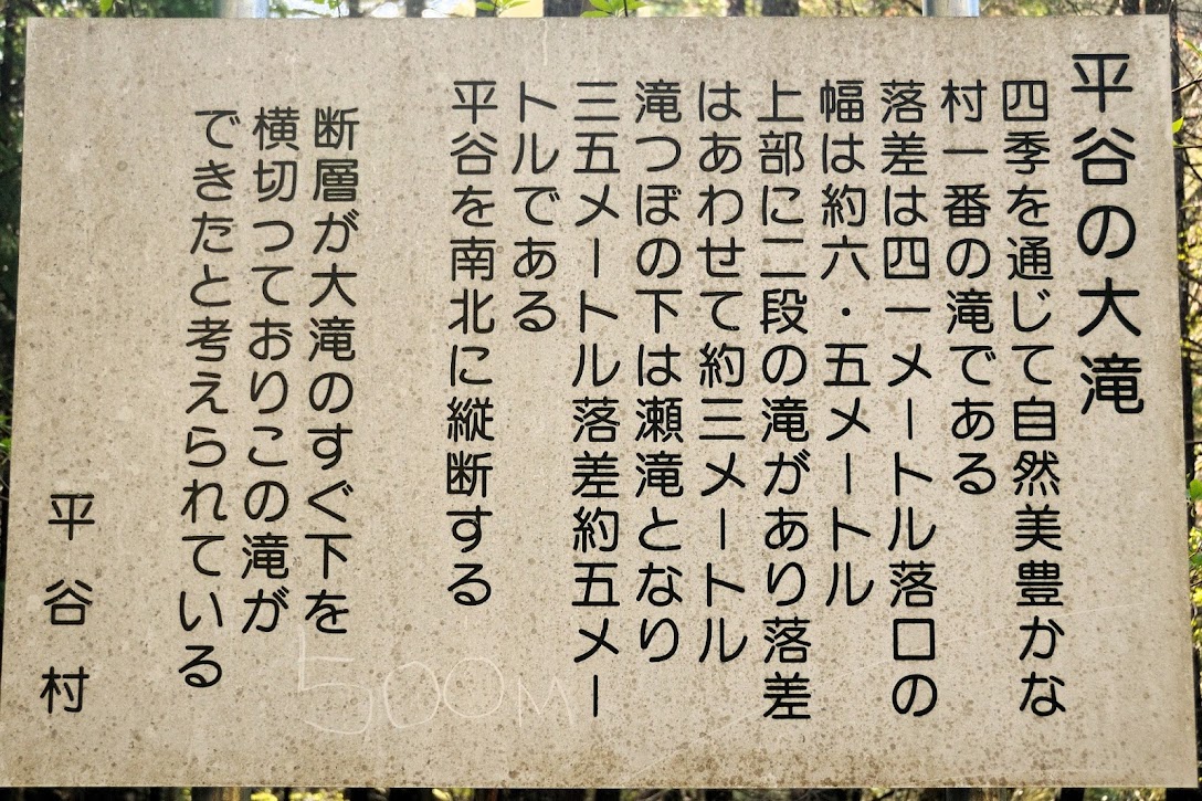平谷の大滝案内板