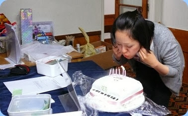 the 2nd November had been Kuniko's Birthday and so Peter Littlejohn and his mum, Diane, baked a cake and you can see here Kuniko making a wish as she blows-out the candles. Photo courtesy of Dennis Lyons.