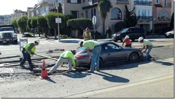 Porsche atolado no cimento (2)