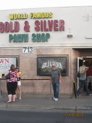 Collins in front of Pawn Stars Pawn Shop