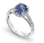 Looking for a sapphire engagement ring? We love the simple halo in Michael Bondanza platinum 