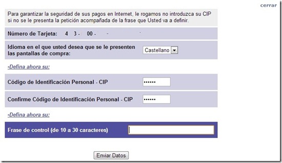 un código CIP de 3 letras y 3 números + una frase