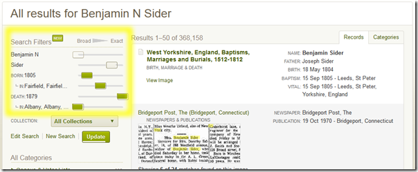 Ancestry.com new Search Filters