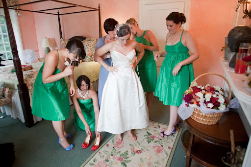 the ladies help me in to my gown.