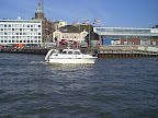 Motorboat in harbor