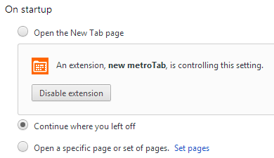 Chrome 37 settings controlled by third-party extension