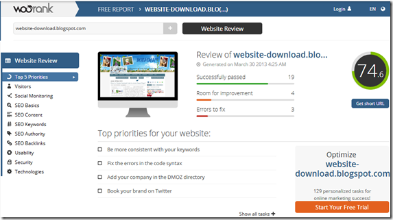 website design in Woorank Tool
