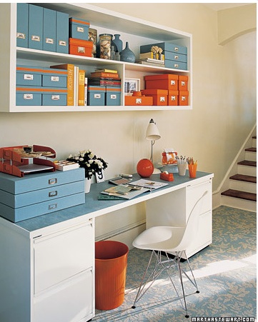 Organizing with orange accents is perfect.