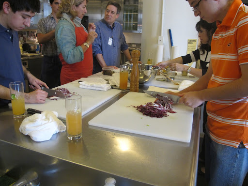 Paul and Nicholas chop radicchio for the salad