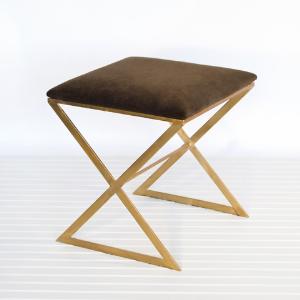Brown Velvet and Gold X Stool (wellappointedhouse.com)