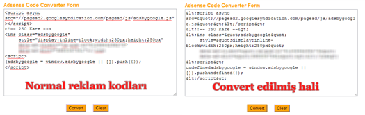 Adsense reklam kodlarını convert etme Adsense reklam kodlarını convert etme