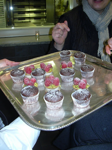 Brownie Bites and Mini Raspberry Fruit Tarts with Pistachios