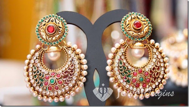 Jewelorigins Indian Designer Gold And Diamond Jewellery Pearl Earrings Beautiful