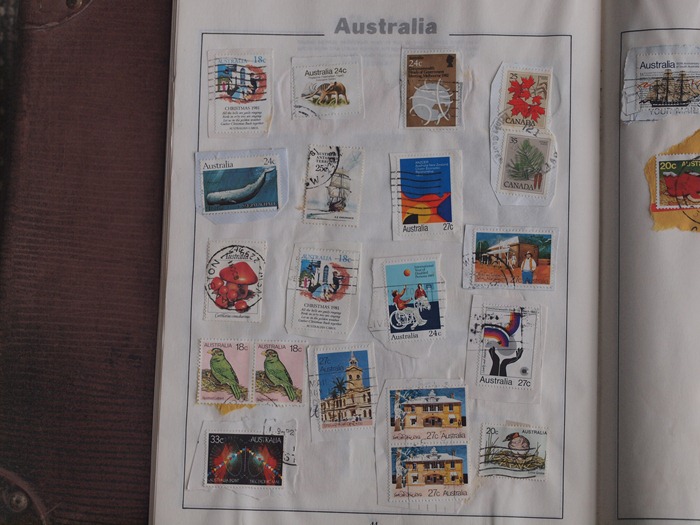 page from childhood stamp album
