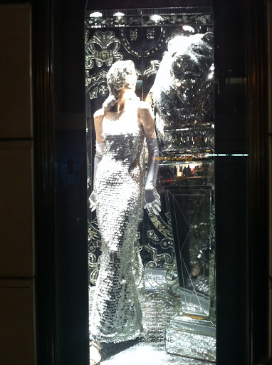 I love the glitz and glamour of this silver, sequined window.