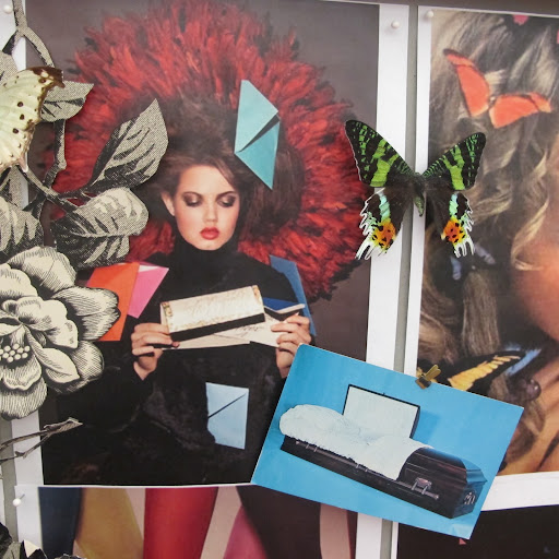 Gorgeous fake butterflies are another 3-D option. The larger image paired with the smaller blue card lends a spontaneous pop to the scene.