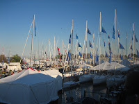 About 5pm, the gun fires and the break up of the 400 boat raft begins...