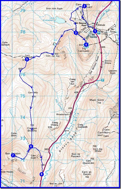Sunday's route - 18km, 800m ascent, 5.75 hours