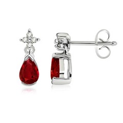 Pear Ruby and Diamond Dangling Earrings