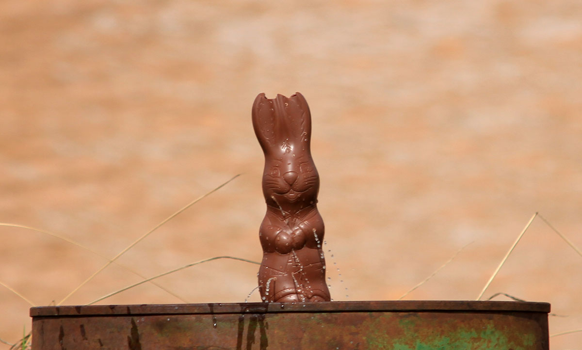 A shot Easter Bunny, leaking sadly