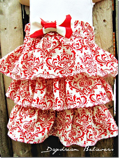 one of a kind christmas skirt handmade boutique apparel red and white damask