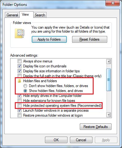 How to show up hidden system folders