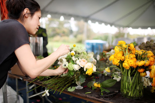 The floral centerpieces were put in vintage vases.