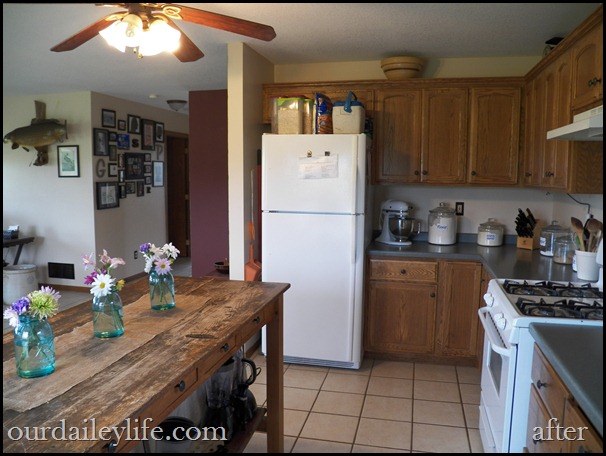 k aft 04 cream walls, blue ball jars, record minnesota bowfishing carp, gallery wall