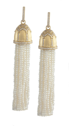 These seed pearl earrings are perfect for a wedding -- the architectural design on the top is particularly stunning. These seed pearl earrings are perfect for a wedding -- the architectural design on the top is particularly stunning.