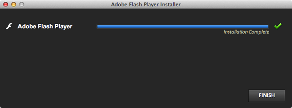 Adobe flash installation complete