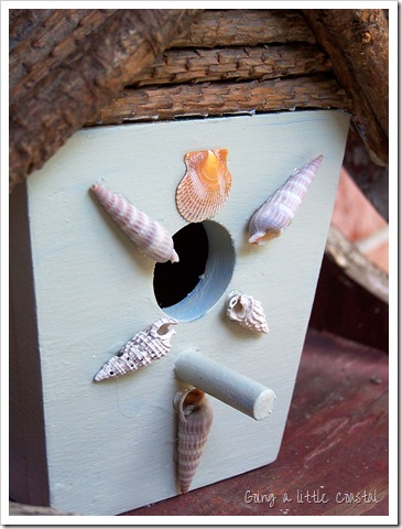 birdhouse with shells coastal birdhouse with shells