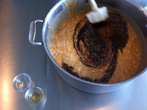 You need a heatproof spatula to stir everything together quickly.