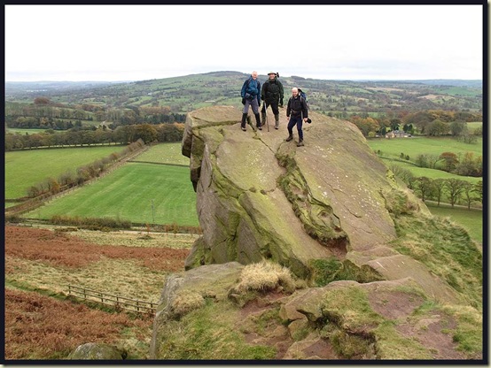 Martin, Allan and Roger brave the gale on top of Hanging Stone