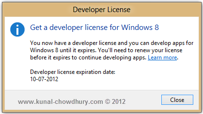 Windows 8 Developer License - Get the License