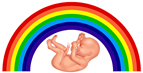 c0 A fetus inside rainbow. I did this myself with clip art, not sure if it's been done before, but I like the juxtaposition. The current political climate gives it lots of layers.