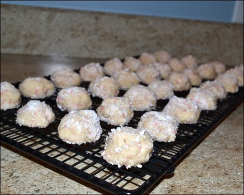 baked peppermint snowball cookies