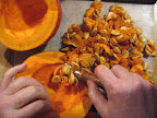 Pumpkin seeds can be saved for roasting; I didn't experiment with these, though. Pumpkin seeds can be saved for roasting; I didn't experiment with these, though.