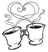 desenho traço ou risco de xícara de café com coração para imprimir e colorir em pano de prato  produzido no www.desenhospaintcolor.com.br