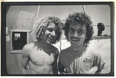 Tony and Bruce at the opening of Carlsbad Skate Park (Notice the Make shift office) Photo by John O'Malley