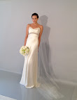 Ivory bias silk satin with pearl embroidered cowl neck bodice.