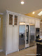Copper came, custom fused and beveled amber with red glass accents in a private residence in San Jose, CA.