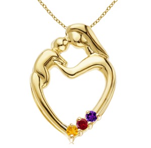 Mother and Child Heart Pendant With Lab Created Citrine, Lab Created Garnet, Lab Created Amethyst in 14k Yellow Gold