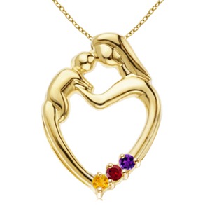 Mother and Child Heart Pendant With Lab Created Citrine, Lab Created Garnet, Lab Created Amethyst in 14k Yellow Gold Mother and Child Heart Pendant With Lab Created Citrine, Lab Created Garnet, Lab Created Amethyst in 14k Yellow Gold