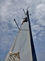 Captain David fixing the sail mid journey.