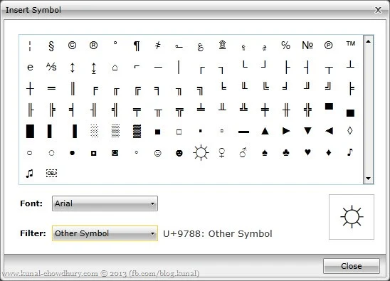 Insert Symbol Dialog for Telerik's RadRichTextBox control