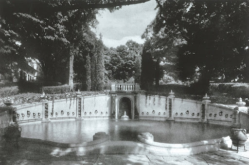 Also designed by Fletcher Steele, this swimming pool of unknown origin is bordered by beautifully detailed artistry. Also designed by Fletcher Steele, this swimming pool of unknown origin is bordered by beautifully detailed artistry.