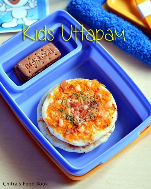CHEESY MINI UTTAPAM-KIDS LUNCH BOX RECIPES | Chitra's Food Book