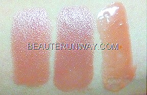 Swatches of FANCL Moisture Rouge in Jelly Pink and Sweet Rose Lip Gloss in Milky Beige